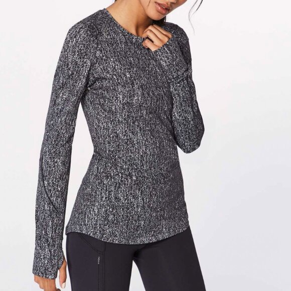 lululemon athletica Tops - Lululemon Extra Mile Long Sleeve Running Luon Suited Jacquard Black White Size 4